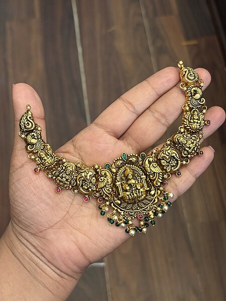 Silver lakshmi necklace with antique finish