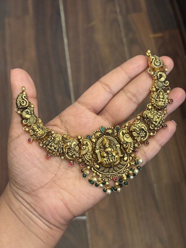 Silver lakshmi necklace with antique finish
