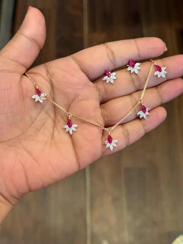 silver charm flora chain with rosegold finish