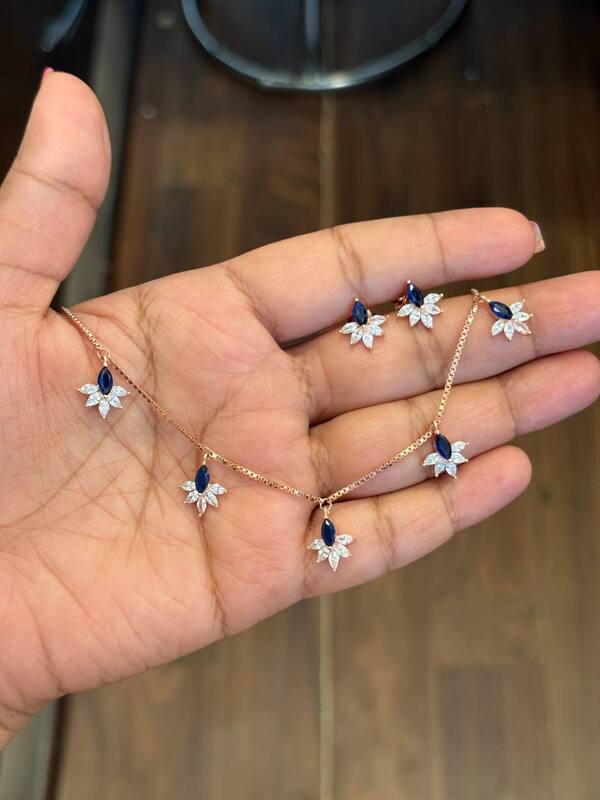 silver charm flora charm blue chain with rosegold finish