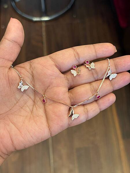 silver charm butterfly pink chain with rosegold finish
