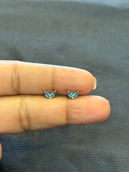 Silver twin blue second stud with rosegold finish