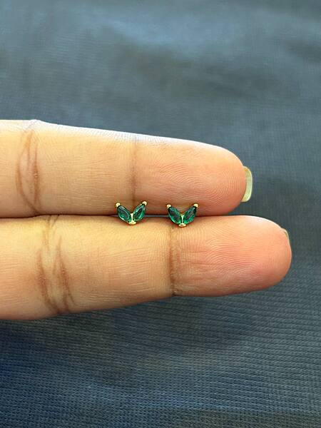 Silver twin green second stud with gold finish