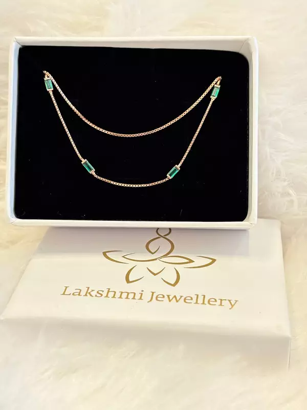 Silver greeny double layer chain with rosegold finish