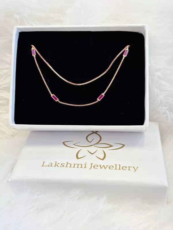 Silver pinky double layer chain with rosegold finish