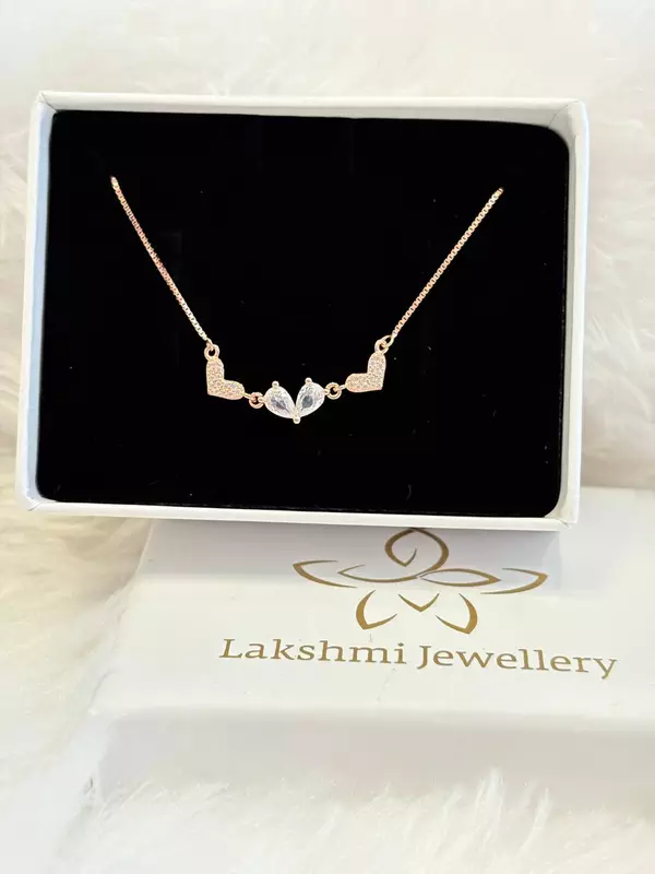 Silver triple heart chain with rosegold finish