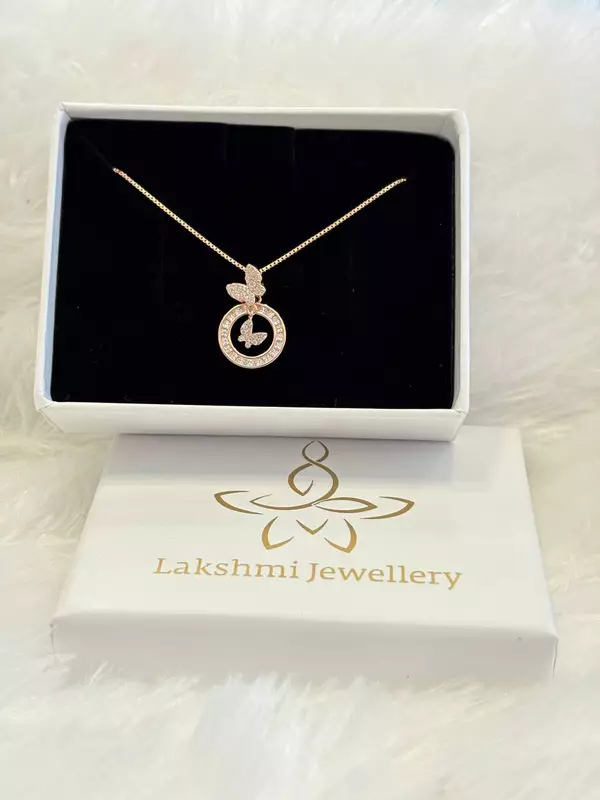 Silver double butterfly round chain with rosegold finish