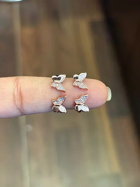 Silver white double butterfly toe ring with rosegold finish