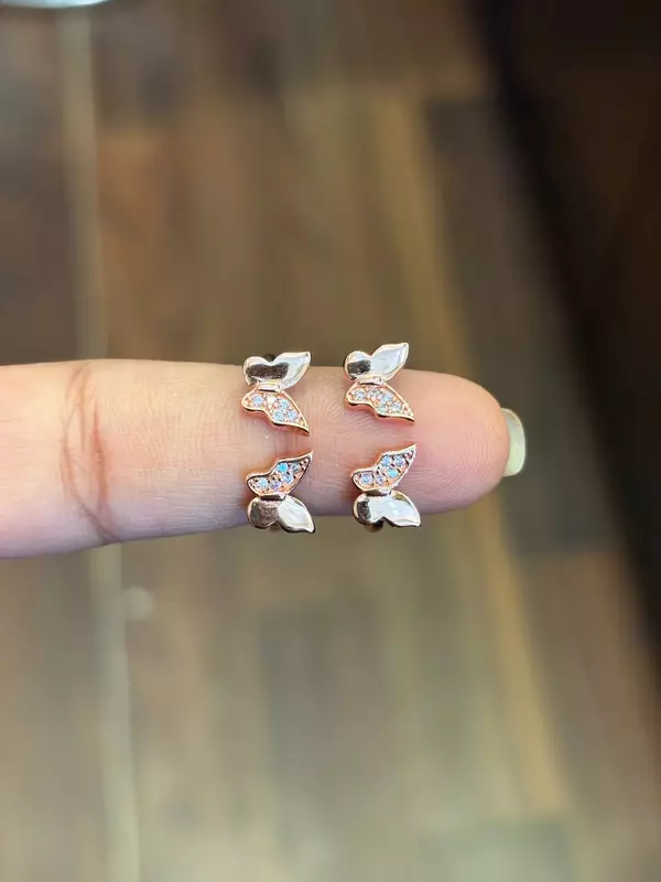 Silver white double butterfly toe ring with rosegold finish