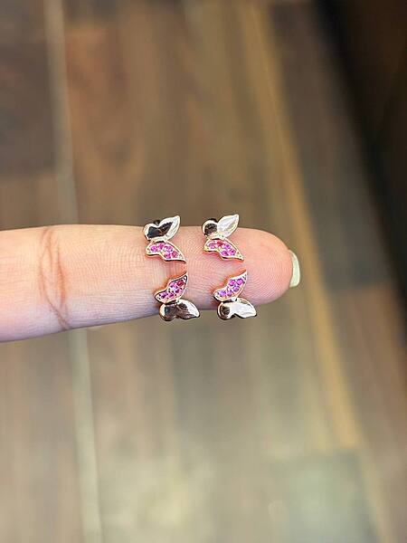Silver pink double butterfly with rosegold finish