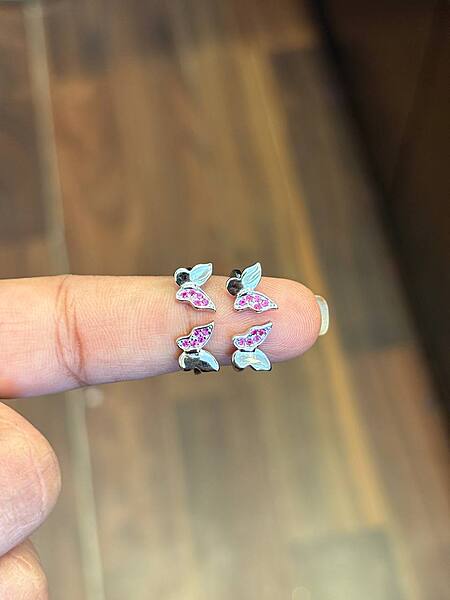 Silver pink double butterfly