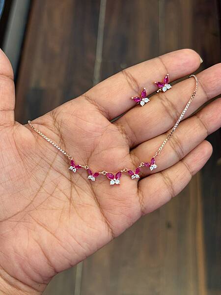Silver pink butterfly chain with rose gold finish