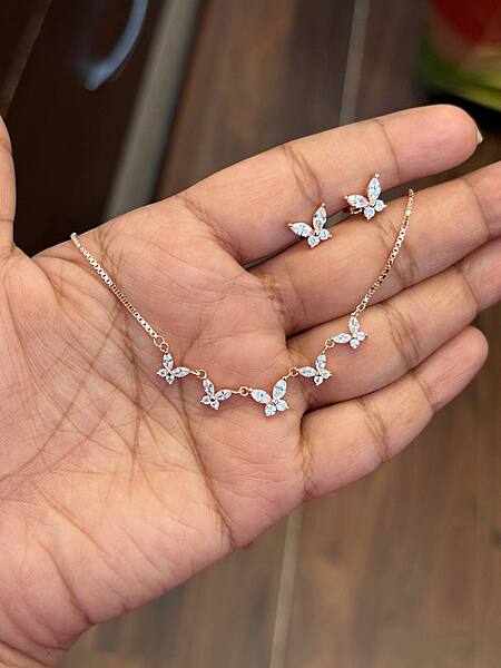 Silver white butterfly chain with rosegold finish