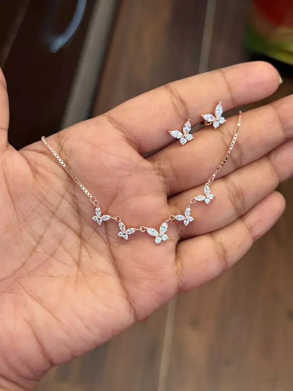 Silver white butterfly chain with rosegold finish
