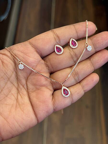 Silver drop pink charm with rosegold finish