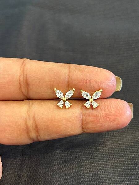Silver crystal butterfly stud with gold finish