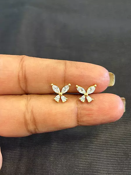 Silver crystal butterfly stud with gold finish