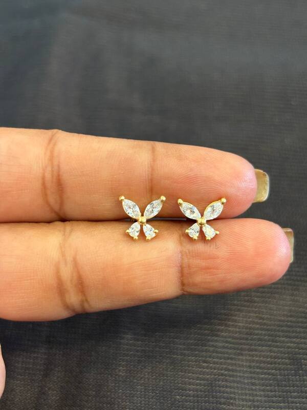 Silver crystal butterfly stud with gold finish