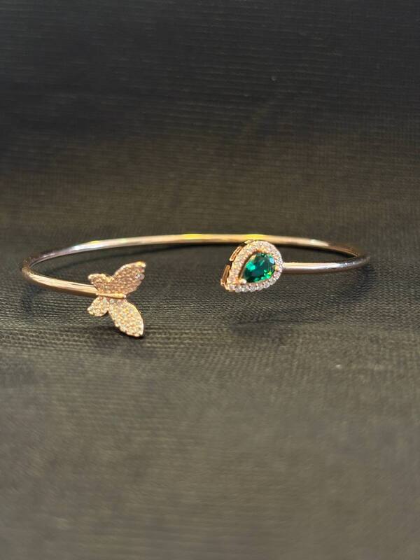 Silver butterfly green kada wsith rosegold finish