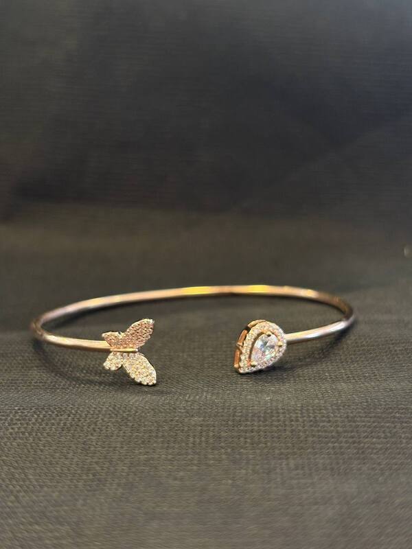 Silver butterfly white kada with rosegold finish