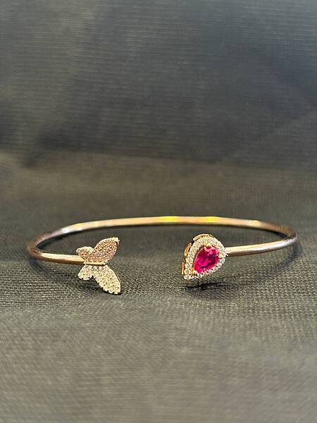 Silver butterflyy pink kada with rosegold finish
