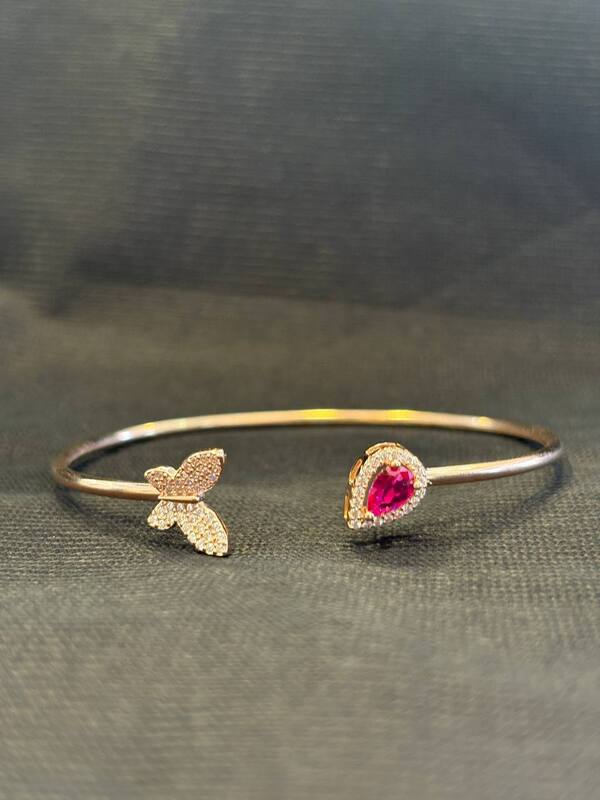 Silver butterflyy pink kada with rosegold finish