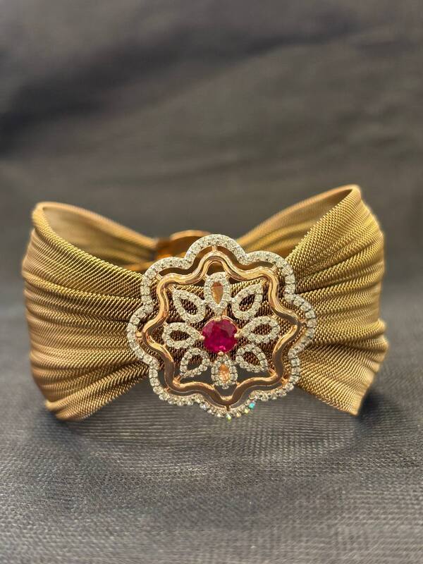 Silver chandra magnetic cuff with rosegold finish
