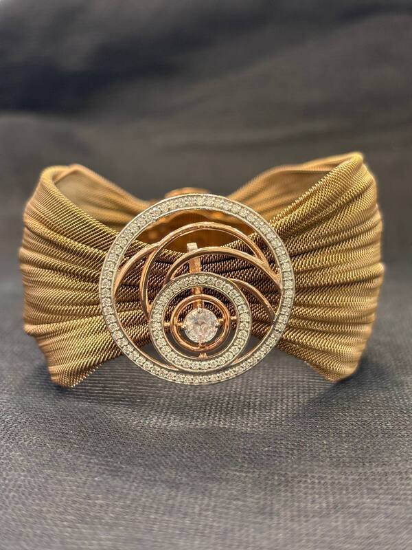 Silver arpitha magnetic cuff with rosegold finish
