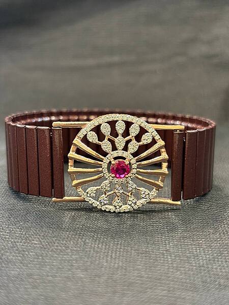 Silver nethra wrist band with rosegold finish