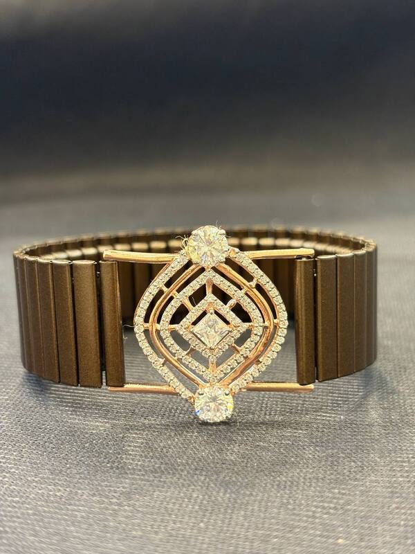 Silver indra wrist band with rosegold finish