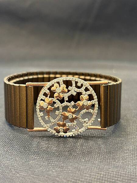 Silver delulu wrist band with rosegold finish