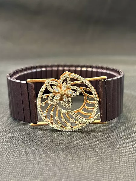 Silver dolce chocolate wrist band with rosegold finish