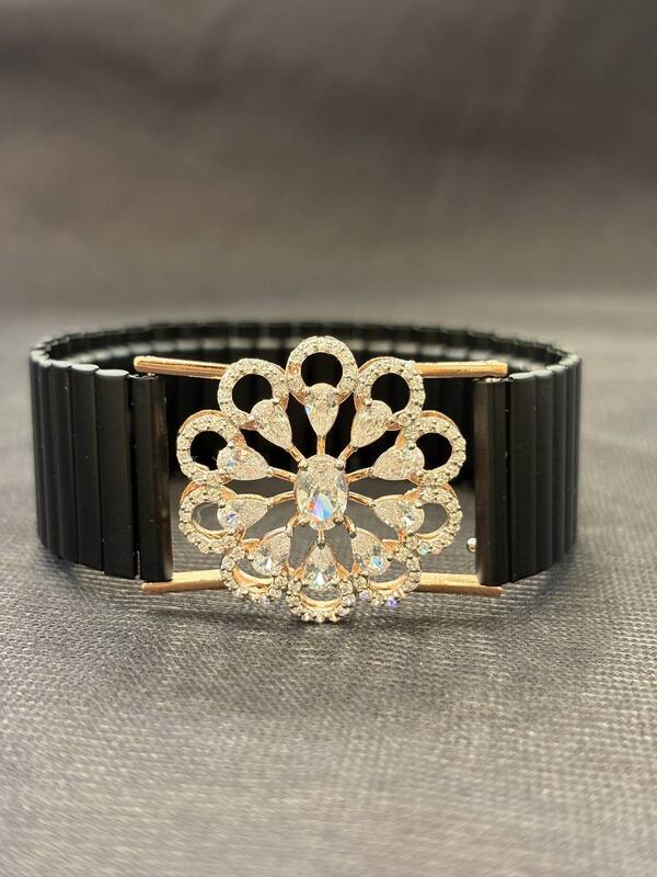 Silver stone chakra wrist band with rosegold finish