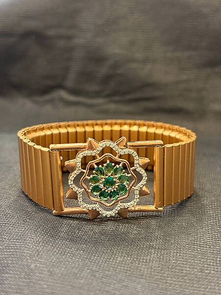 Silver golden green wrist band with rosegold finish