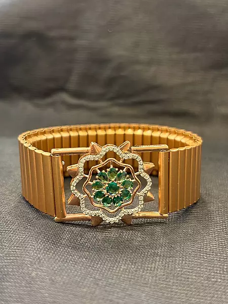 Silver golden green wrist band with rosegold finish