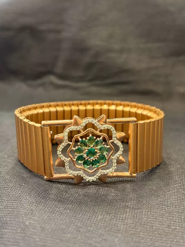 Silver golden green wrist band with rosegold finish