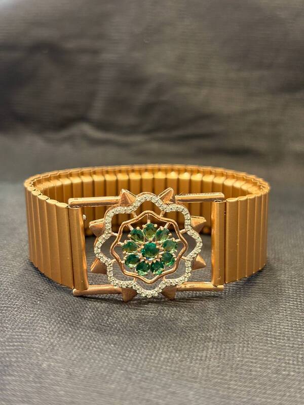 Silver golden green wrist band with rosegold finish