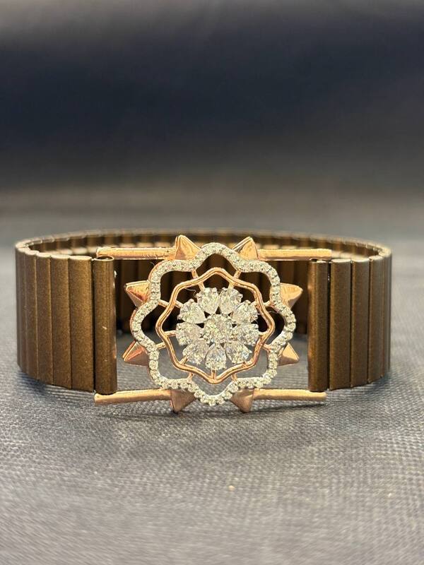 Silver oviya wrist band with rosegold finish