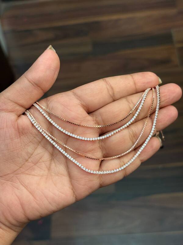 Silver yalini double layer anklet with rosegold finish