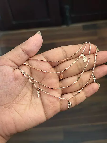 Silver nethra double layer anklet with rosegold finish
