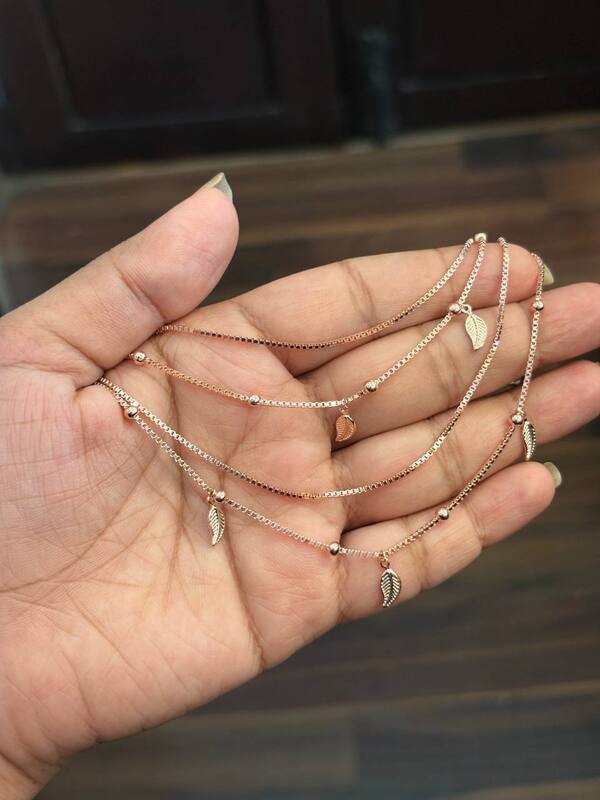 Silver nethra double layer anklet with rosegold finish