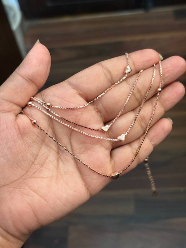 Silver idhayam double layer anklet with rosaegold finish