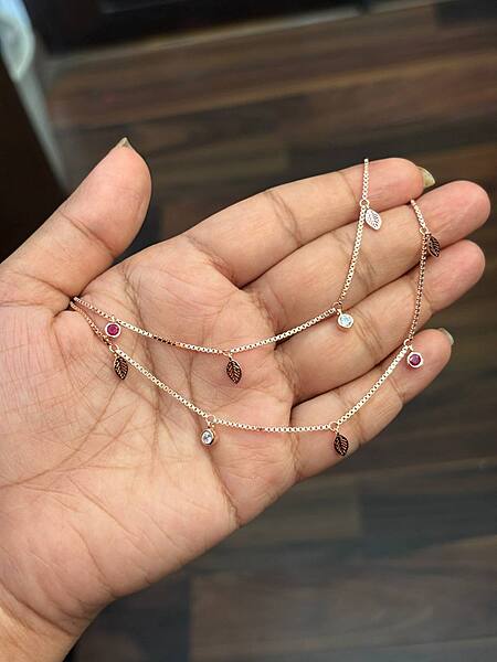 Silver illai anklet with rosegold finish