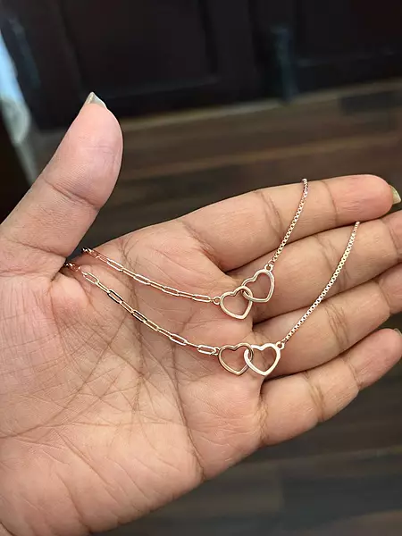 Silver double heart anklet with rosegold finish
