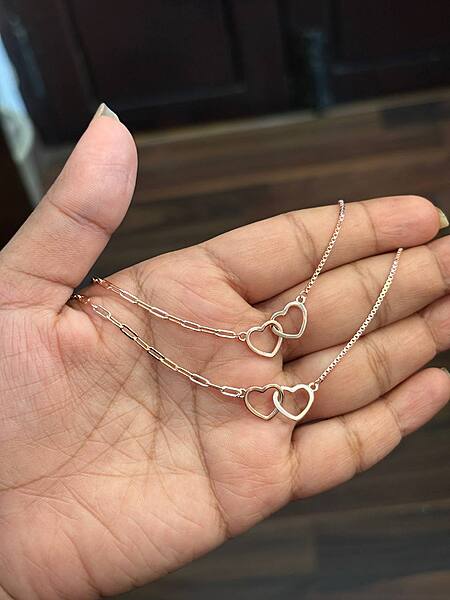 Silver double heart anklet with rosegold finish