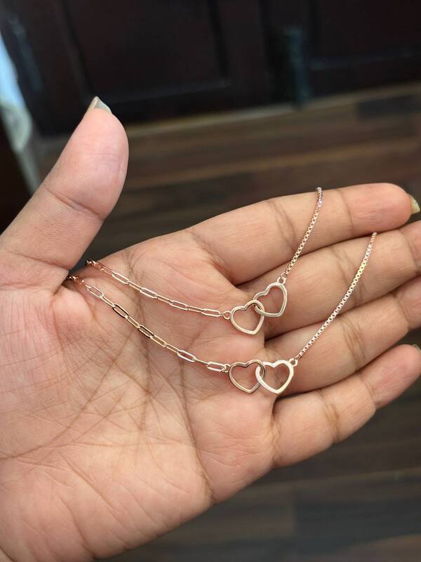 Silver double heart anklet with rosegold finish