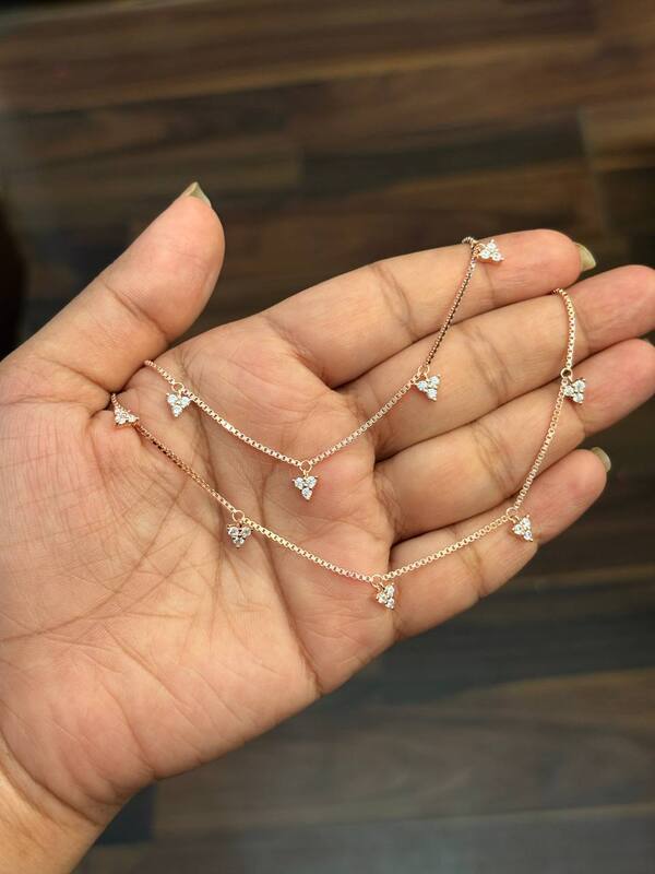 Silver tristone anklet with rosegold finish