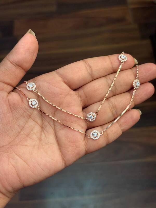 Silver iniya white anklet with rosegold finish