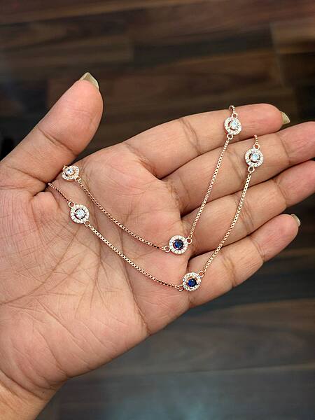 Silver iniya blue anklet with rosegold finish
