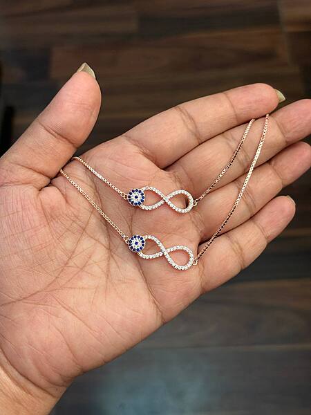 Silver blue infinity anklet with rosegold finish